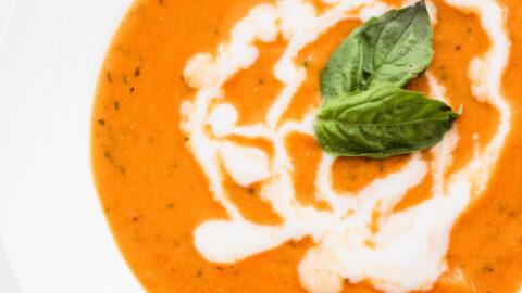 Plant based tomato basil soup creamy and veggie packed