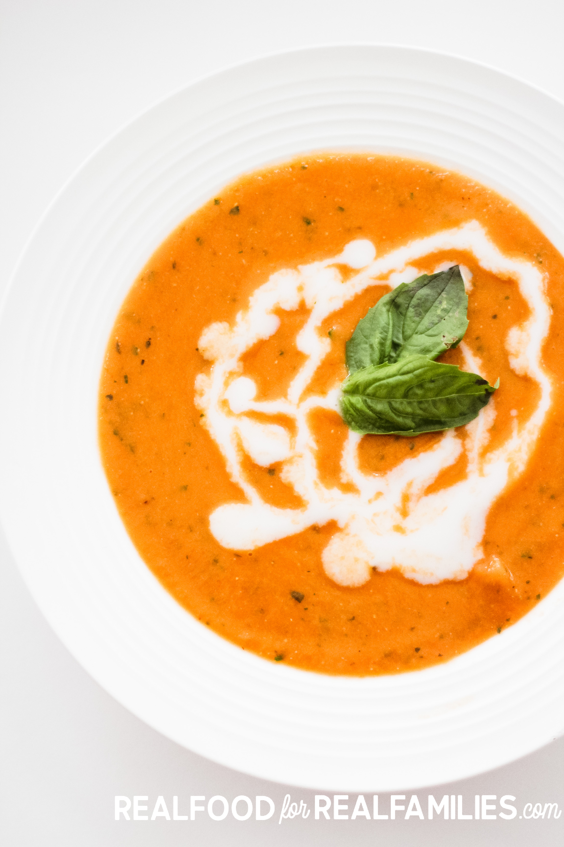 Plant based tomato basil soup creamy and veggie packed